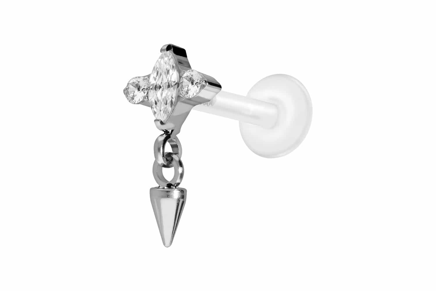PTFE Labret Piercing mit Innengewinde + Titan-Aufsatz EINGEFASSTE KRISTALLE + SPITZE